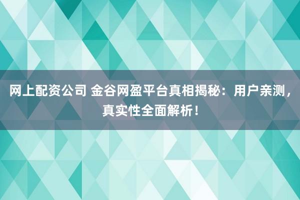 网上配资公司 金谷网盈平台真相揭秘：用户亲测，真实性全面解析！