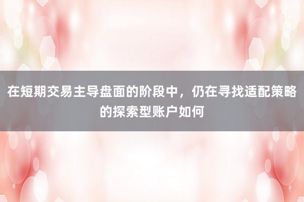 在短期交易主导盘面的阶段中，仍在寻找适配策略的探索型账户如何