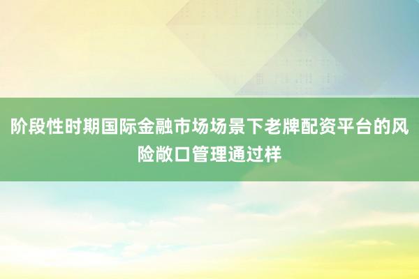 阶段性时期国际金融市场场景下老牌配资平台的风险敞口管理通过样