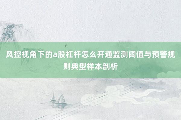 风控视角下的a股杠杆怎么开通监测阈值与预警规则典型样本剖析