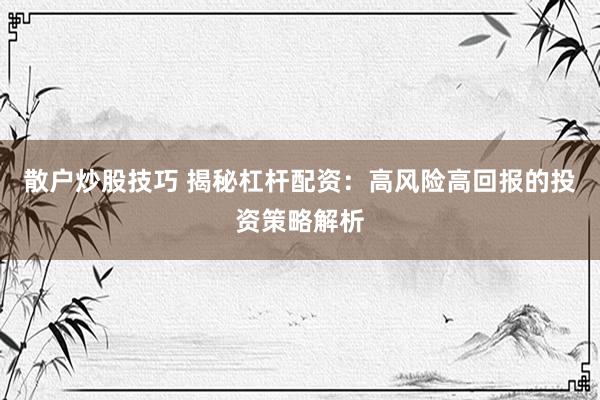散户炒股技巧 揭秘杠杆配资：高风险高回报的投资策略解析