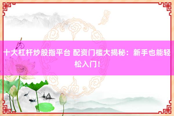 十大杠杆炒股指平台 配资门槛大揭秘：新手也能轻松入门！